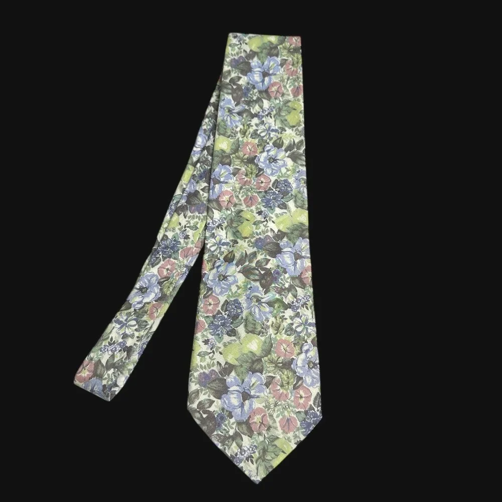 Liberty of London Archival Design Mens Floral Cotton Necktie Blue Green Pink USA